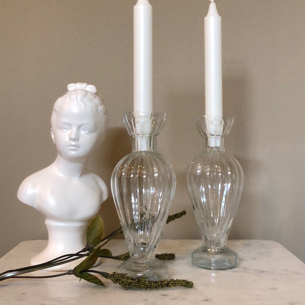 POTTERY BARN ⚓️ GLASS CANDLE HOLDERS (SET)🌿